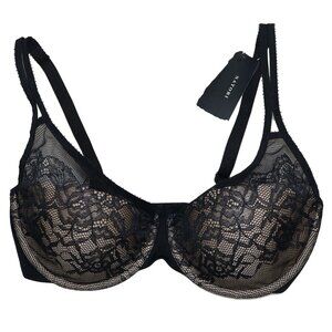 Natori Graceful Full Fit Lace Detail Overlay Womens Bra 32D NWT Beige/Black